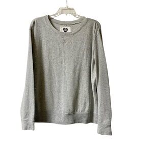 Love Express Heather Gray Rhinestone Studded Women's Long Sleeve Top Large